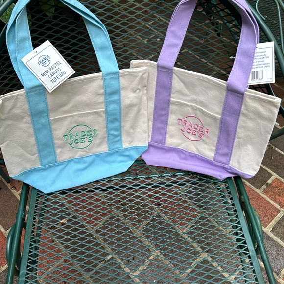 Trader Joe’s Adorabke Mini! Two totes! Aqua Blue and Lavender Canvas Tote - Picture 4 of 5